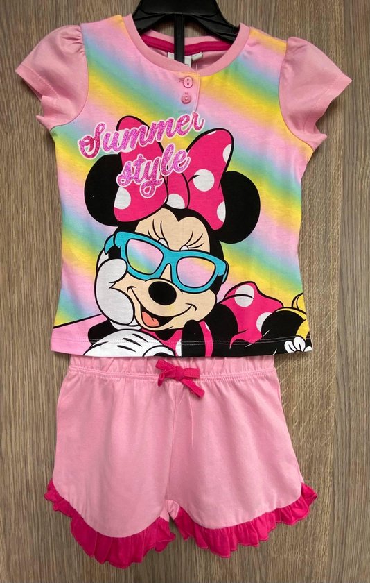 Pyjama court Disney Minnie Mouse - couleur rose - dans une boîte cadeau. Taille 128 cm / 8 ans