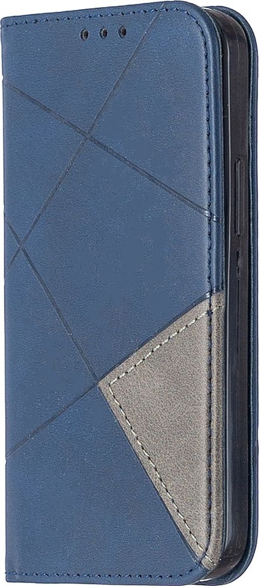Mobigear Telefoonhoesje geschikt voor Apple iPhone 12 Mini Hoesje | Mobigear Rhombus Slim Bookcase | Pasjeshouder voor 2 Pasjes | Telefoonhoesje voor Pinpas / OV Kaart / Rijbewijs - Blauw