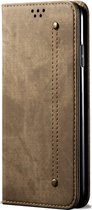 OnePlus 8 Hoesje - Mobigear - Denim Slim Serie - Kunstlederen Bookcase - Bruin - Hoesje Geschikt Voor OnePlus 8