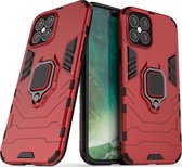 Apple iPhone 12 Pro Hoesje - Mobigear - Armor Ring Serie - Hard Kunststof Backcover - Rood - Hoesje Geschikt Voor Apple iPhone 12 Pro