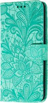 Motorola Moto E6s (2020) Hoesje - Mobigear - Flowers Serie - Kunstlederen Bookcase - Turquoise - Hoesje Geschikt Voor Motorola Moto E6s (2020)