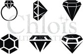 Chloïs Glittertattoo Sjabloon - Diamond - Multi Stencil - CH9404 - 1 stuks zelfklevend sjabloon met 6 kleine designs in verpakking - Geschikt voor 6 Tattoos - Nep Tattoo - Geschikt