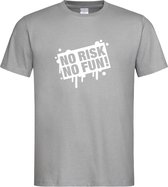 Grijs T shirt met  " No Risk No Fun " print Wit size L