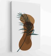 Botanical wall art vector set. Earth tone boho foliage line art drawing with abstract shape. 4 - Moderne schilderijen – Vertical – 1880835784 - 50*40 Vertical