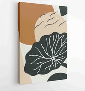 Earth tone natural colors foliage line art boho plants drawing with abstract shape 4 - Moderne schilderijen – Vertical – 1912771894 - 50*40 Vertical