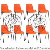 King of Chairs -set van 8- model Daniëlle oranje met zwart onderstel. Kantinestoel stapelstoel kuipstoel vergaderstoel tuinstoel kantine stoel stapel stoel kantinestoelen stapelsto