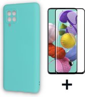 Coque Samsung Galaxy A12 Turquoise & Protecteur d'écran en Verres plein écran - Coque arrière en Siliconen