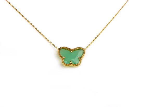 collier court en argent collier collier plaqué or jaune Modèle Papillon avec pierre vert menthe