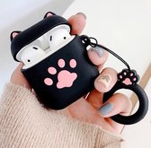 Airpods Hoesje - Airpods Case - Dieren - Pootafdruk met Oortjes - Zwart - Valentijn Cadeautje voor Hem Haar - Valentijnsdag Cadeau