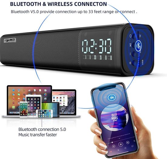 HXSJ Q2  PC Speaker - Bluetooth draadloze Soundbar - voor slimme telefoon / desktop computers / smart-tvs / projector apparatuur - Zwart