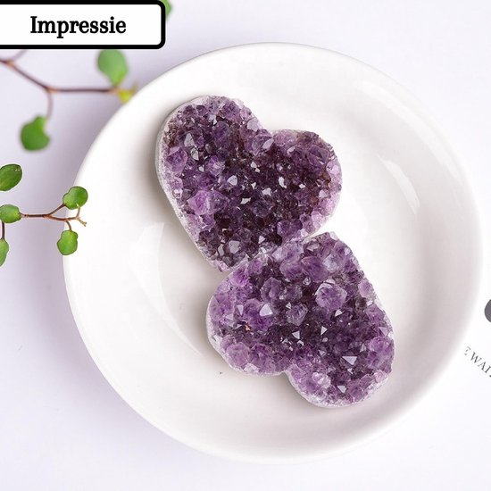 Demiracle Amethist Hart - Middel - Edelsteen - Cadeau - Decoratie - Compact - 100% Echte Amethist