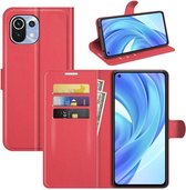 Xiaomi Mi 11 Lite hoesje - MobyDefend Kunstleren Wallet Book Case - Rood - GSM Hoesje - Telefoonhoesje Geschikt Voor: Xiaomi Mi 11 Lite