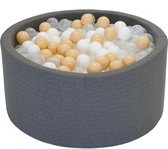 Ballenbak Donker grijs 90x40 met 250 ballen Wit, Transparant, Beige