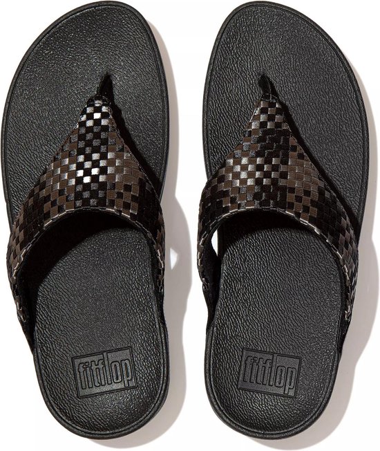 FitFlop Lulu Silky Weave Toe-Post slippers zwart - Maat 38 | bol.com