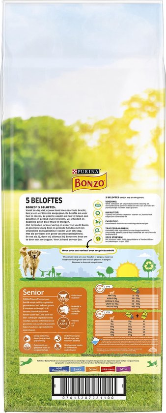 Bonzo Droog Senior - Hondenvoer Droogvoer - Kip & Groenten - 15 kg - Bonzo