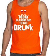 Oranje fan wijn tanktop voor heren - today is a good day to get drunk - Koningsdag - mouwloos t-shirt - EK/ WK kleding XL
