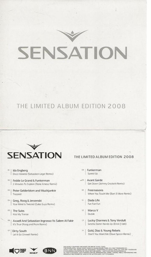 Sensation The Limited Album Edition 2008 albumcover met tracklist.