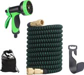 Flexibele Tuinslang - 5 naar 15 Meter-  Lekvrij - Uitrekbare Tuinslang - Inclusief  houder - Groen/Zwart