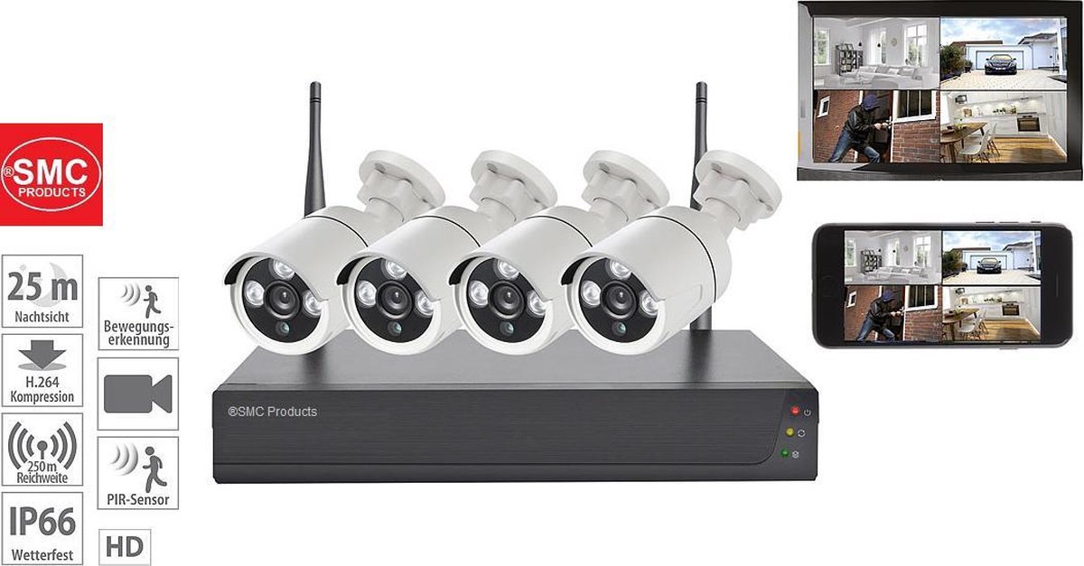 Draadloze bewakingsset, met 4 beveiligingscamera's (FullHD 1080p) voor  binnen en... | bol.com