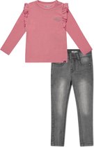 Koko Noko BIO Basics Set(2delig) Jeans Nelly Grey en Shirt LS Nykee Bright pink - Maat 74/80