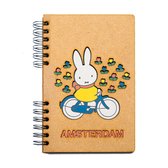 KOMONI - Duurzaam houten bullet journal - Gerecycled papier - Navulbaar - A5 - Stippen - Nijntje op de fiets Amsterdam