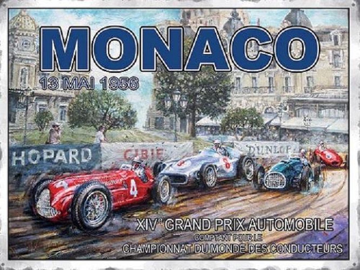 The Original Metal Sign Company. Grand Prix Monaco 13 Mai 1956. ​Metalen wandbord 40 x 30 cm. Multi