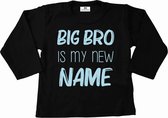 Grote broer shirt-Bekendmaking zwangerschap-big bro is my new name-zwart-licht blauw-Maat 80