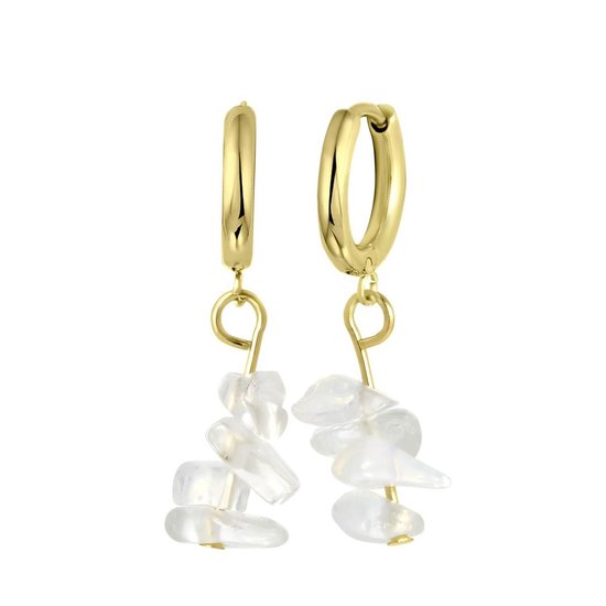Lucardi – Dames Goldplated oorbellen met maansteen – Oorbellen – Cadeau – Staal –