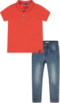 Koko Noko BIO Basics Set(2delig) Jeans NOX en Polo Neon coral - Maat 74/80