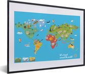 Wereldkaart Kinderen - Modern - Symbolen - Schoolplaat - Kinderkamer - 40x30 cm