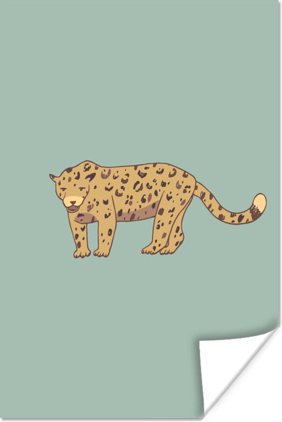 Poster Luipaard - Kinderen - Groen - Jongens - Blauw - Kids - 60x90 cm