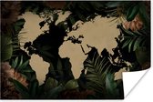 Poster - Wereldkaart - Bladeren - Tropische Planten - 120x80 cm