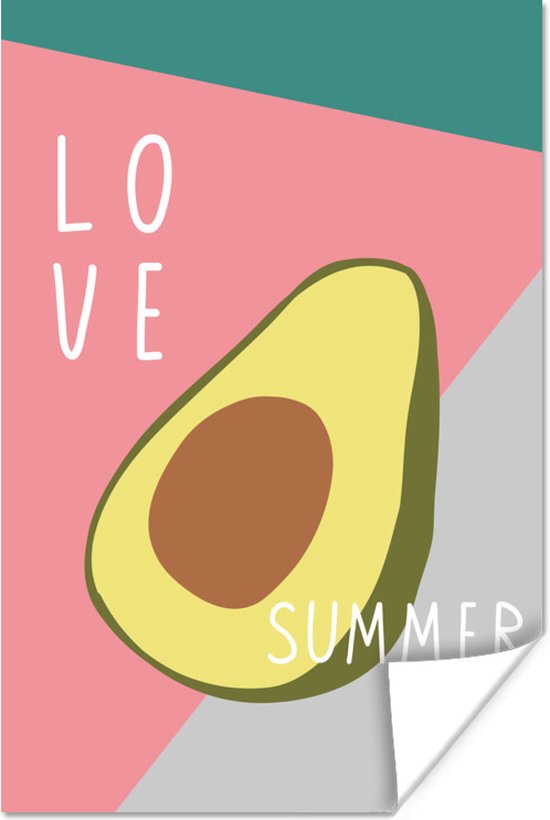 Poster Avocado - Pastel - Roze - 20x30 cm
