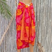 Balyy Pareo met Gesp Pink Leaves / PAREO - SARONG - OMSLAGDOEK - 115x175 cm - RAYON