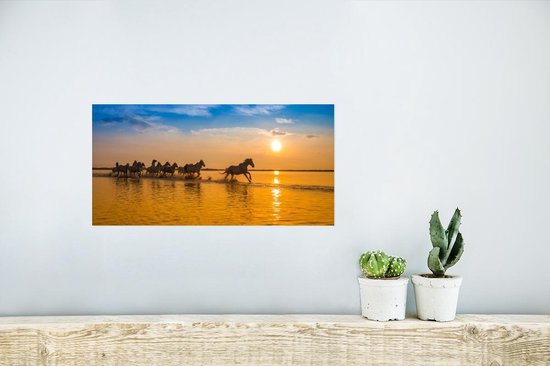 Troupeau de chevaux galope en Camargue au coucher du soleil poster papier 40x20 cm - Tirage photo sur Poster (décoration murale salon / chambre)