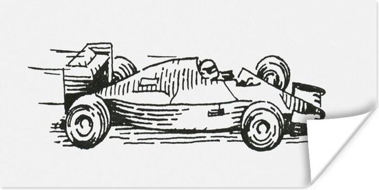 Affiche Un dessin en noir et blanc de la voiture de course de Formule 1 - 120x60 cm