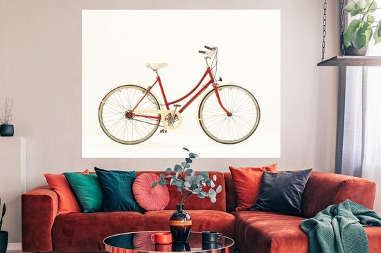 Un vélo rouge sur fond blanc Poster 160x120 cm - Tirage photo sur Poster (décoration murale salon / chambre) XXL / Groot format!