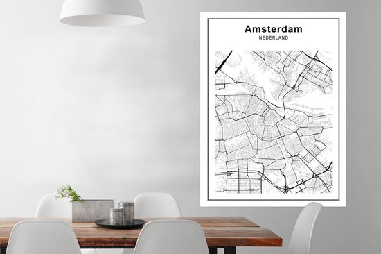Affiche Plan de la ville - Zwart Wit - Amsterdam - 90x120 cm