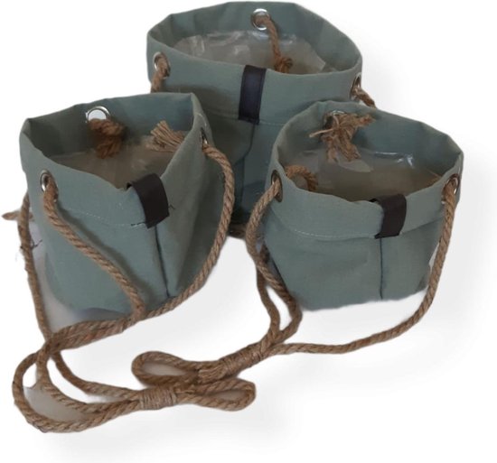 Plantenhanger – Mand – Textiel – Hangmand aan touw – Plantenzak – Planten pot – Plantentas – Jade Groen – 18cm