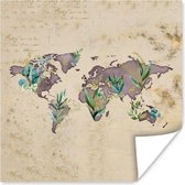 Poster Wereldkaart - Vintage - Goud - 30x30 cm