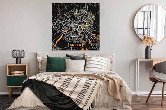 Poster Carte - Sneek - Or - Zwart - 100x100 cm XXL