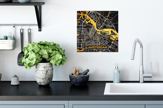 Poster City Map - Amsterdam - Or - Zwart - 30x30 cm - Carte