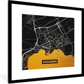 Fotolijst incl. Poster - Stadskaart - Hoorn - Goud - Zwart - 40x40 cm - Posterlijst - Plattegrond