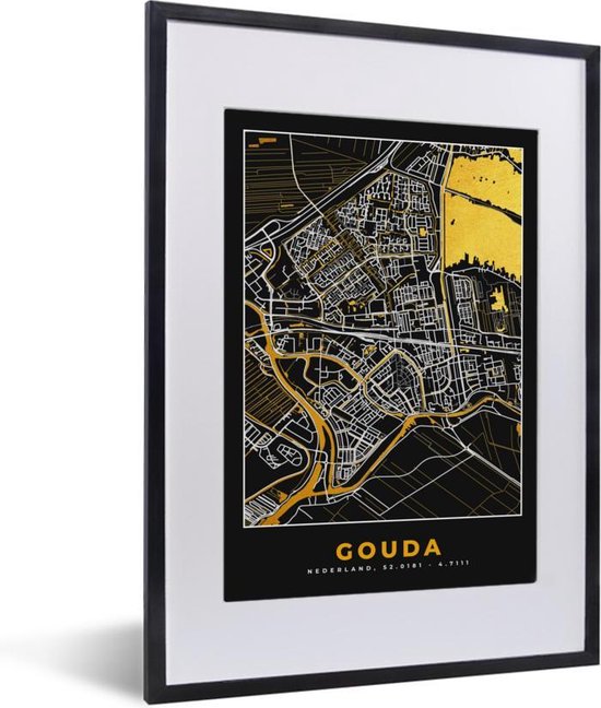 Fotolijst Incl Poster Kaart Gouda Goud Zwart X Cm Posterlijst Bol Com