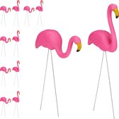 Relaxdays 12 x tuinsteker flamingo - vijverdecoratie - gazonsteker - tuindecoratie