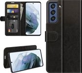 Samsung Galaxy S21 FE hoesje - MobyDefend Wallet Book Case (Sluiting Achterkant) - Zwart - GSM Hoesje - Telefoonhoesje Geschikt Voor: Samsung Galaxy S21 FE