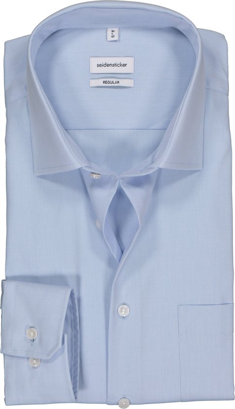 Seidensticker regular fit overhemd - lichtblauw fijn structuur - Strijkvrij - Boordmaat: 44