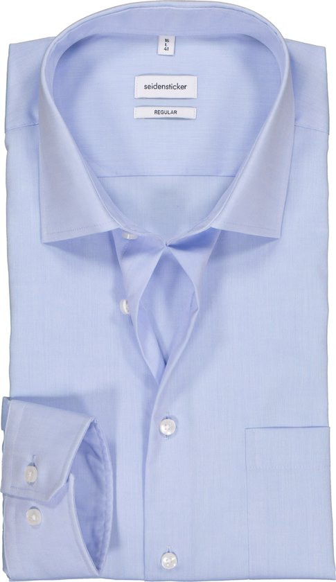 Seidensticker regular fit overhemd - lichtblauw chambray - Strijkvrij - Boordmaat: 46