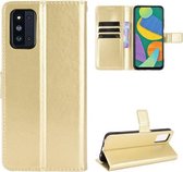 Voor Samsung Galaxy F52 5G Crazy Horse Textuur Horizontale Flip Leather Case met Houder & Kaartsleuven & Lanyard (Goud)