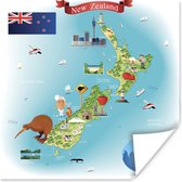 Poster Een illustratie van de kaart van Nieuw-Zeeland in cartoon stijl - 30x40 cm